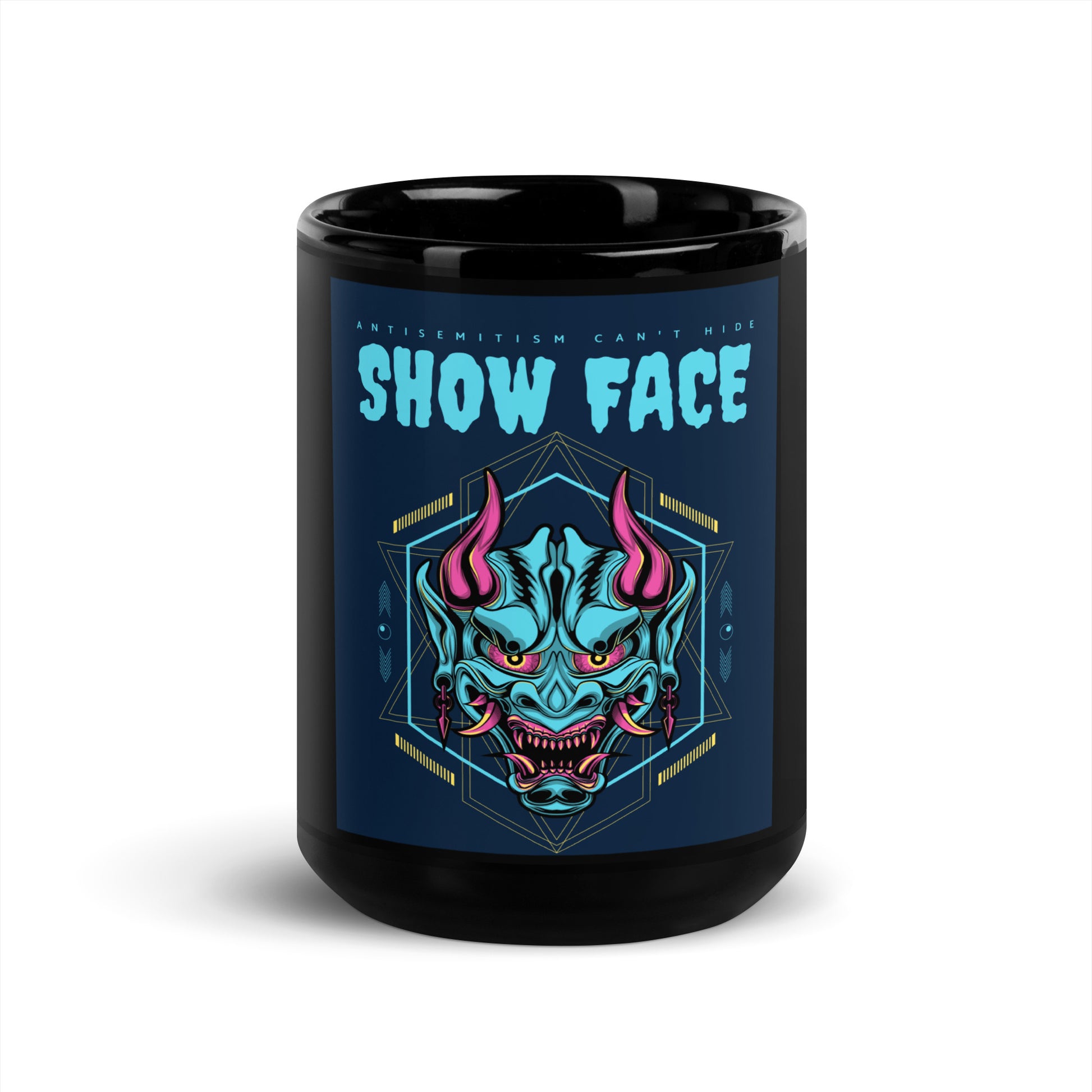 Show Face | Antisemitism Can't Hide | Black Glossy Mug