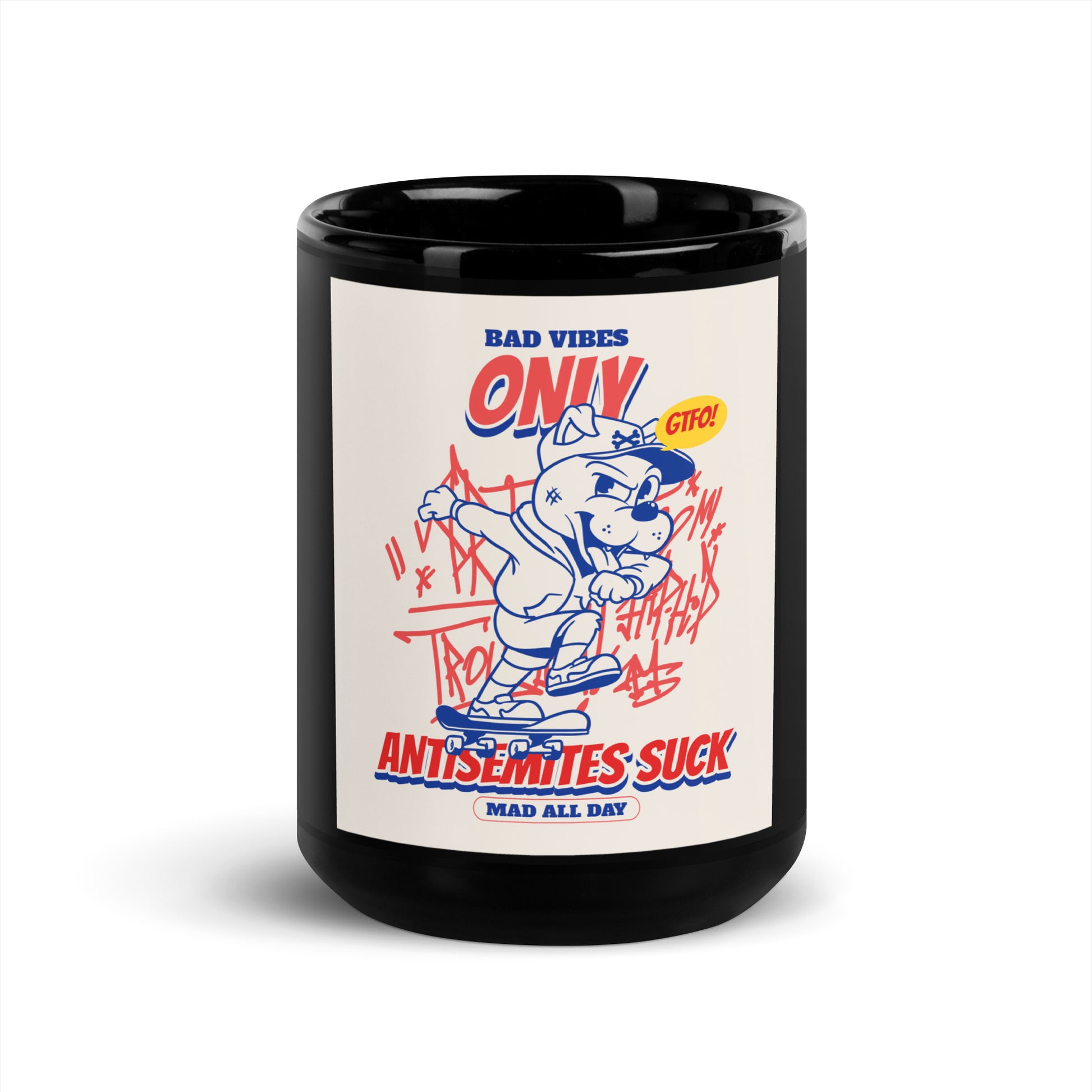 Streetart Graffiti Cartoon | Antisemitism | Black Glossy Mug