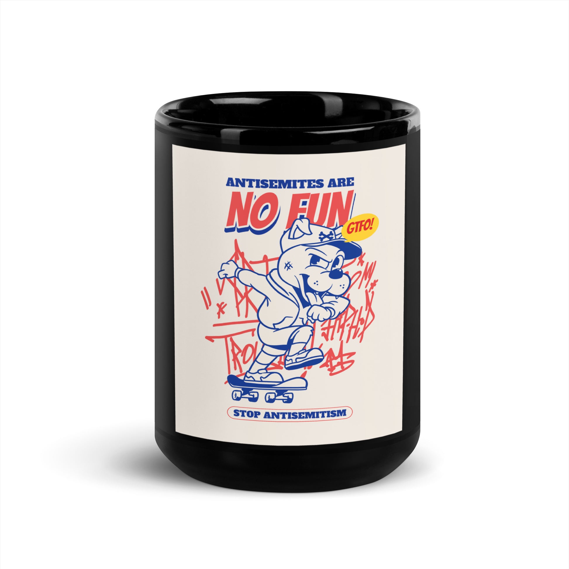 Streetart Graffiti Cartoon | Antisemitism | Black Glossy Mug