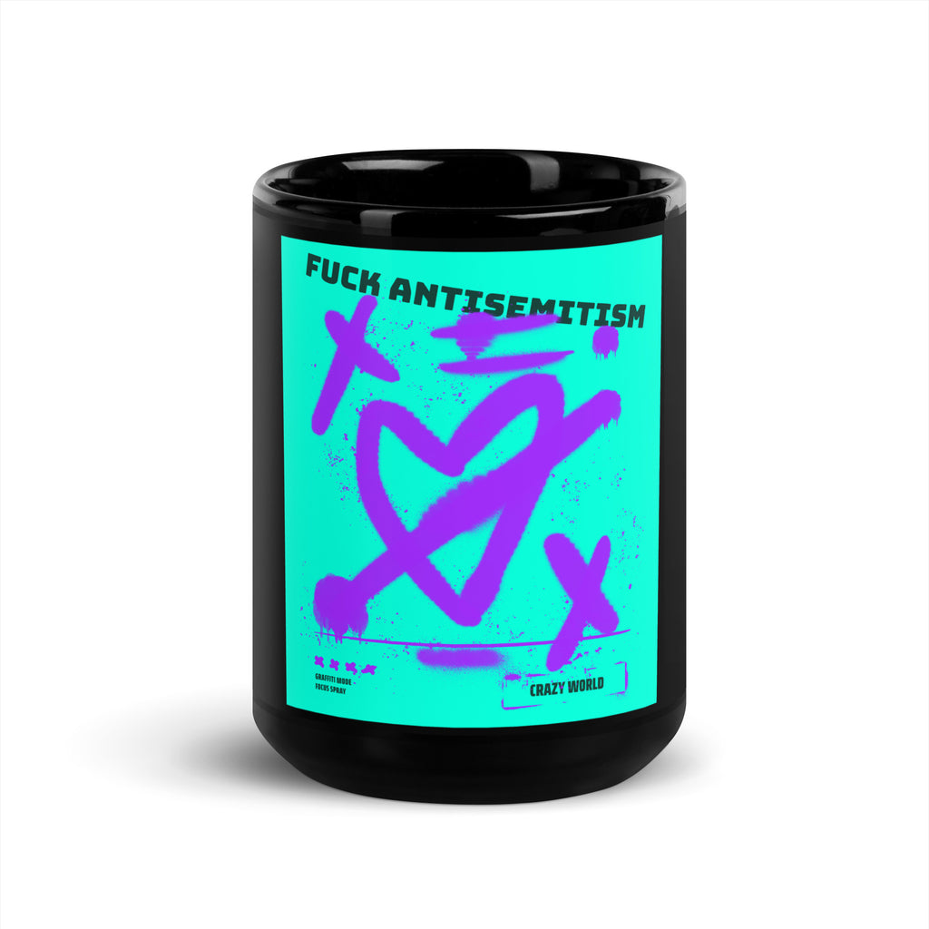 Fuck Antisemitism Graffiti | Black Glossy Mug