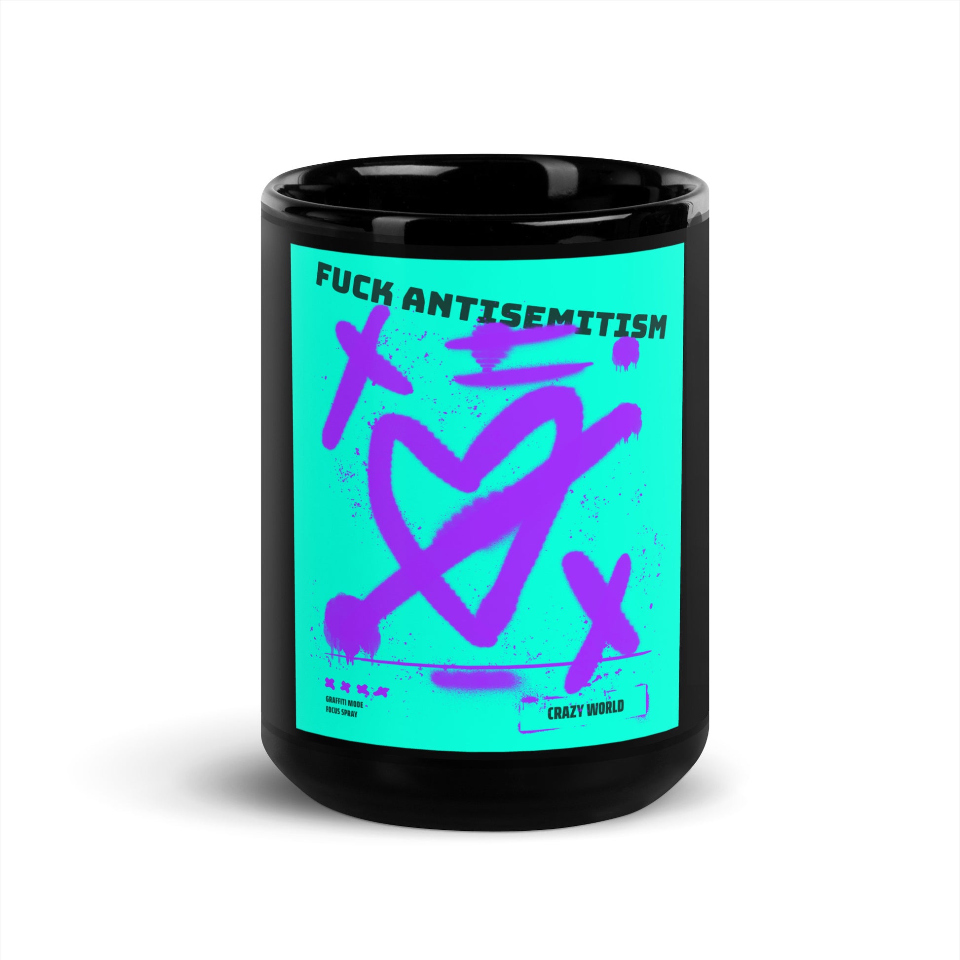 Fuck Antisemitism Graffiti | Black Glossy Mug