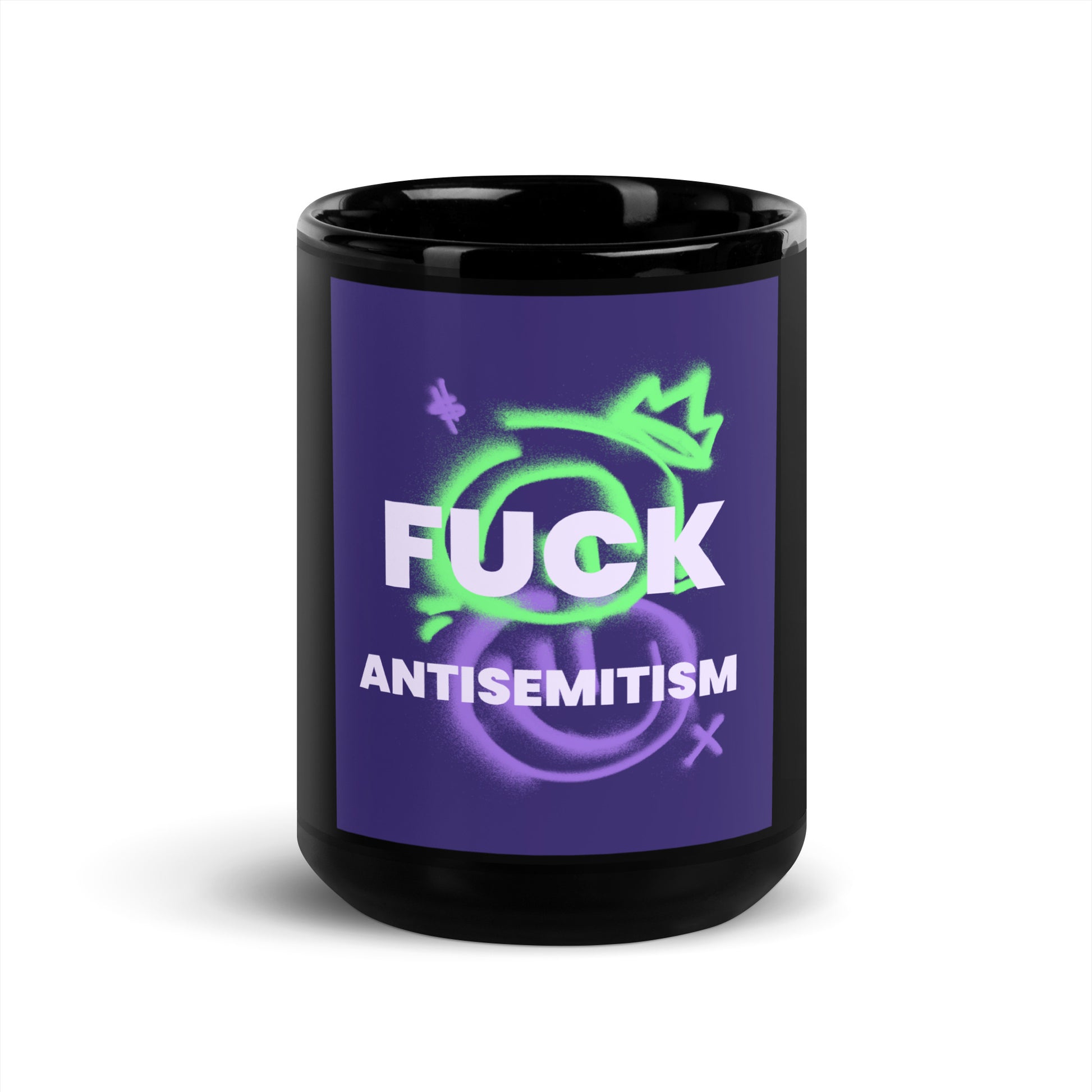 Fuck Antisemitism Graffiti | Black Glossy Mug