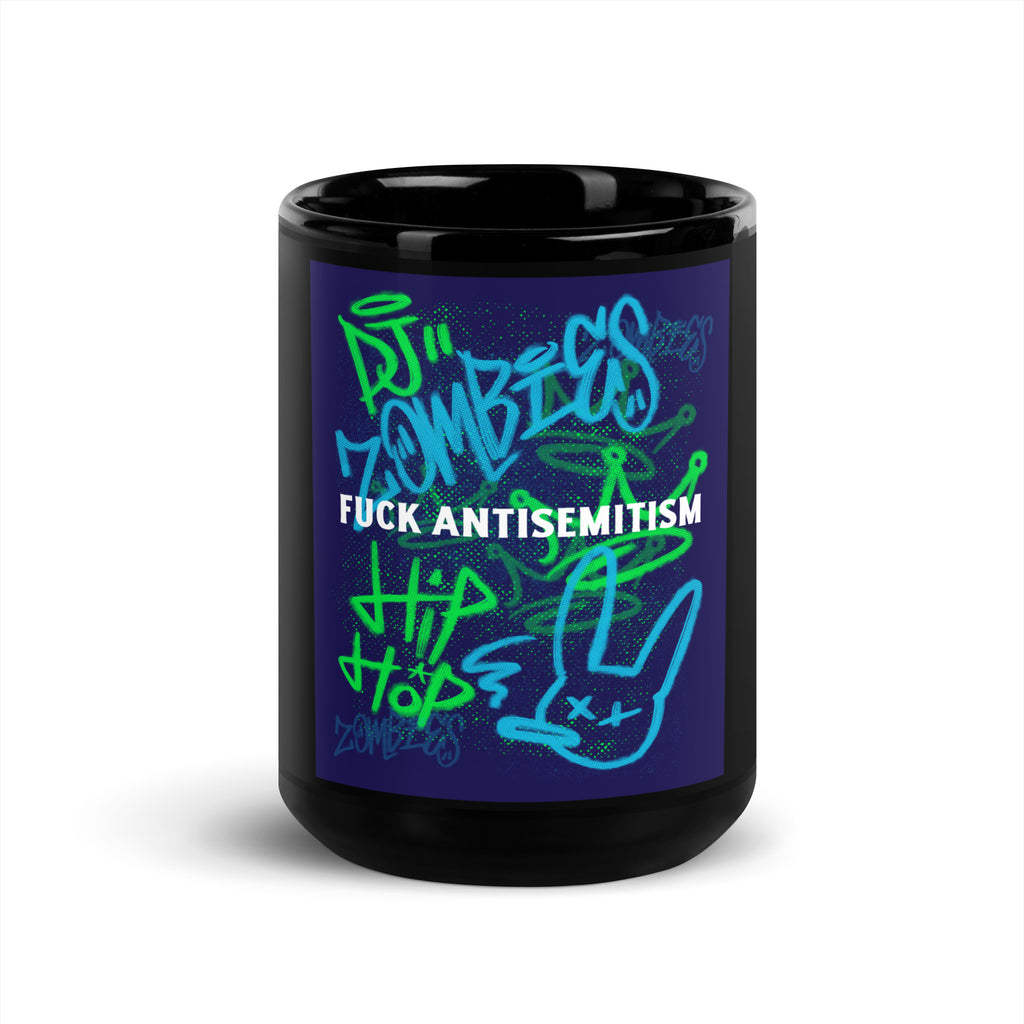 Fuck Antisemitism Graffiti | Black Glossy Mug