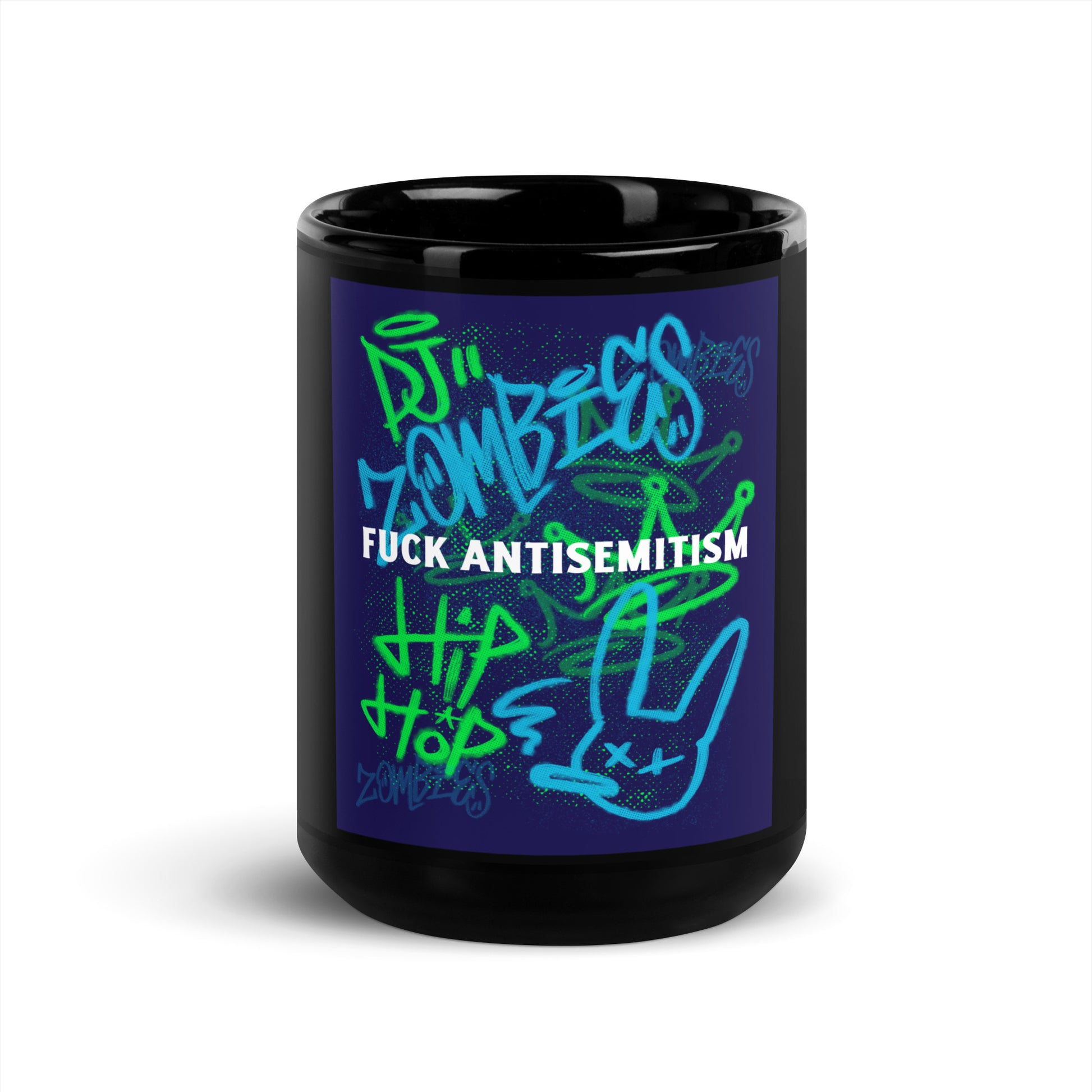 Fuck Antisemitism Graffiti | Black Glossy Mug