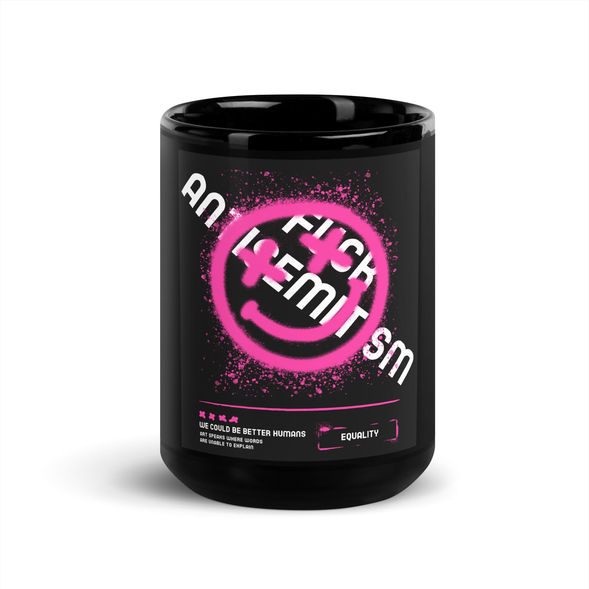 Fuck Antisemitism Graffiti | Black Glossy Mug