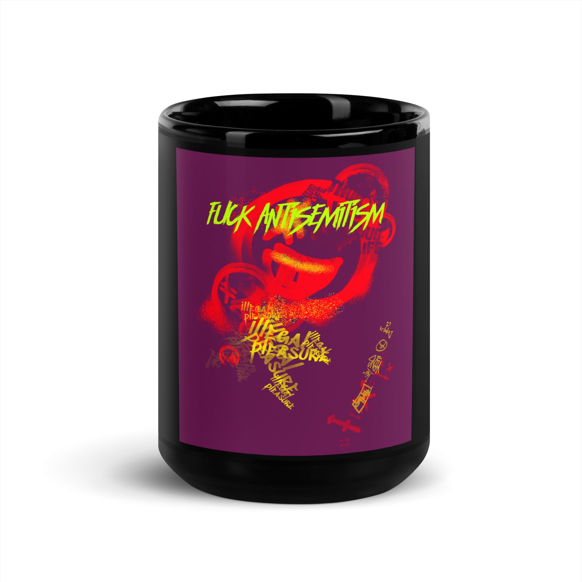 Fuck Antisemitism Graffiti | Black Glossy Mug