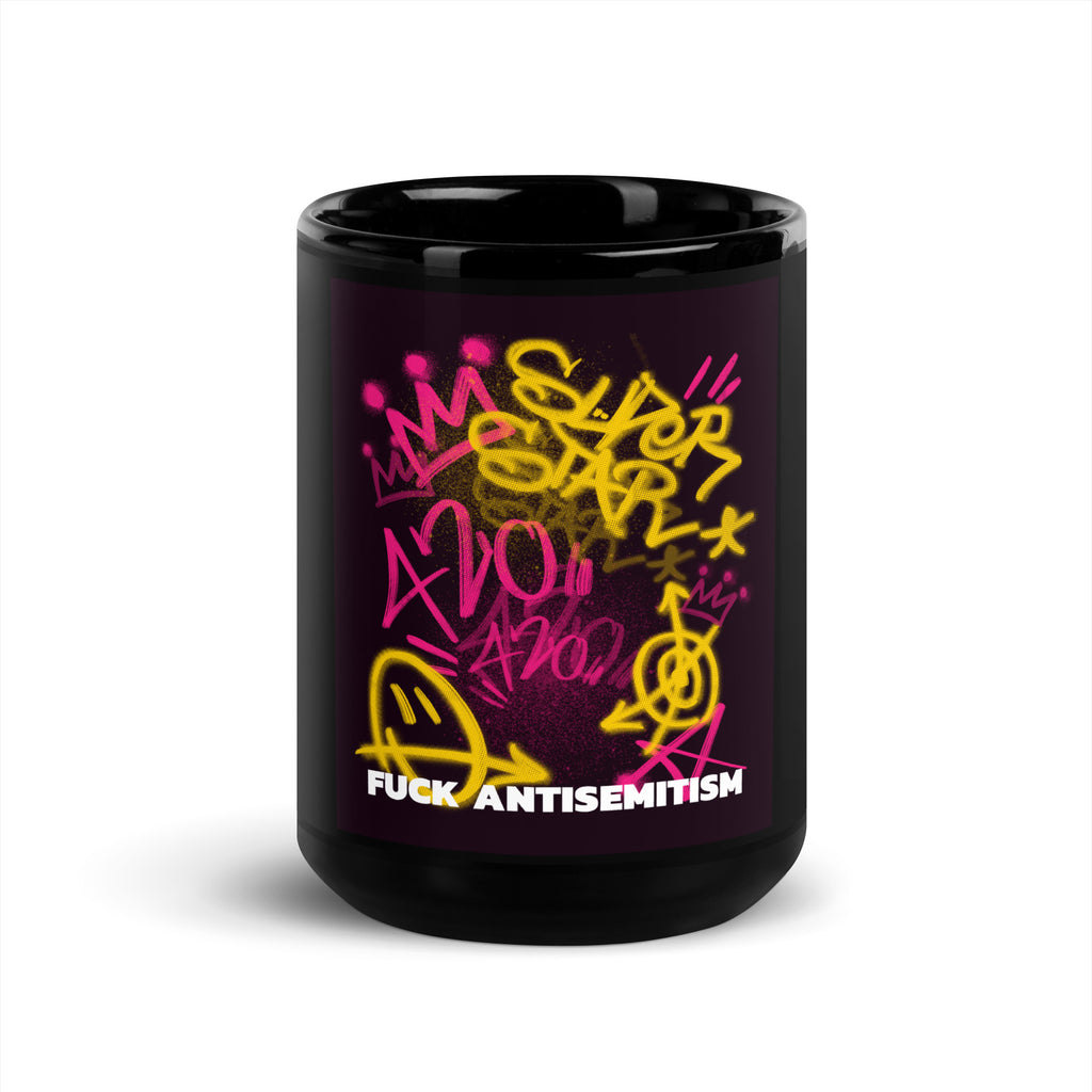 Fuck Antisemitism Graffiti | Black Glossy Mug