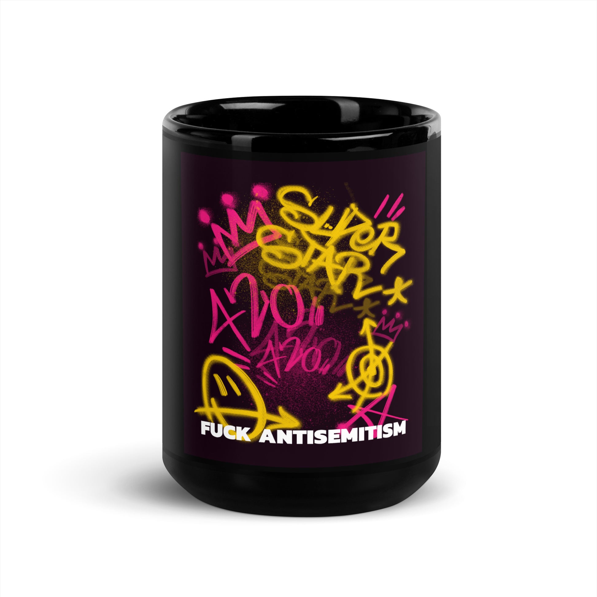 Fuck Antisemitism Graffiti | Black Glossy Mug