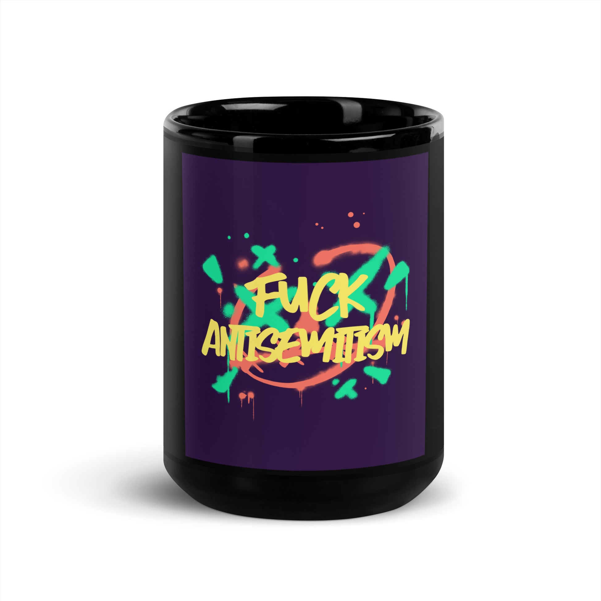 Fuck Antisemitism Graffiti | Black Glossy Mug