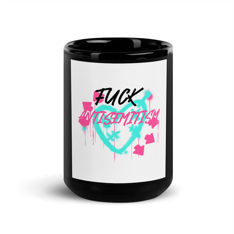 Fuck Antisemitism Graffiti | Black Glossy Mug