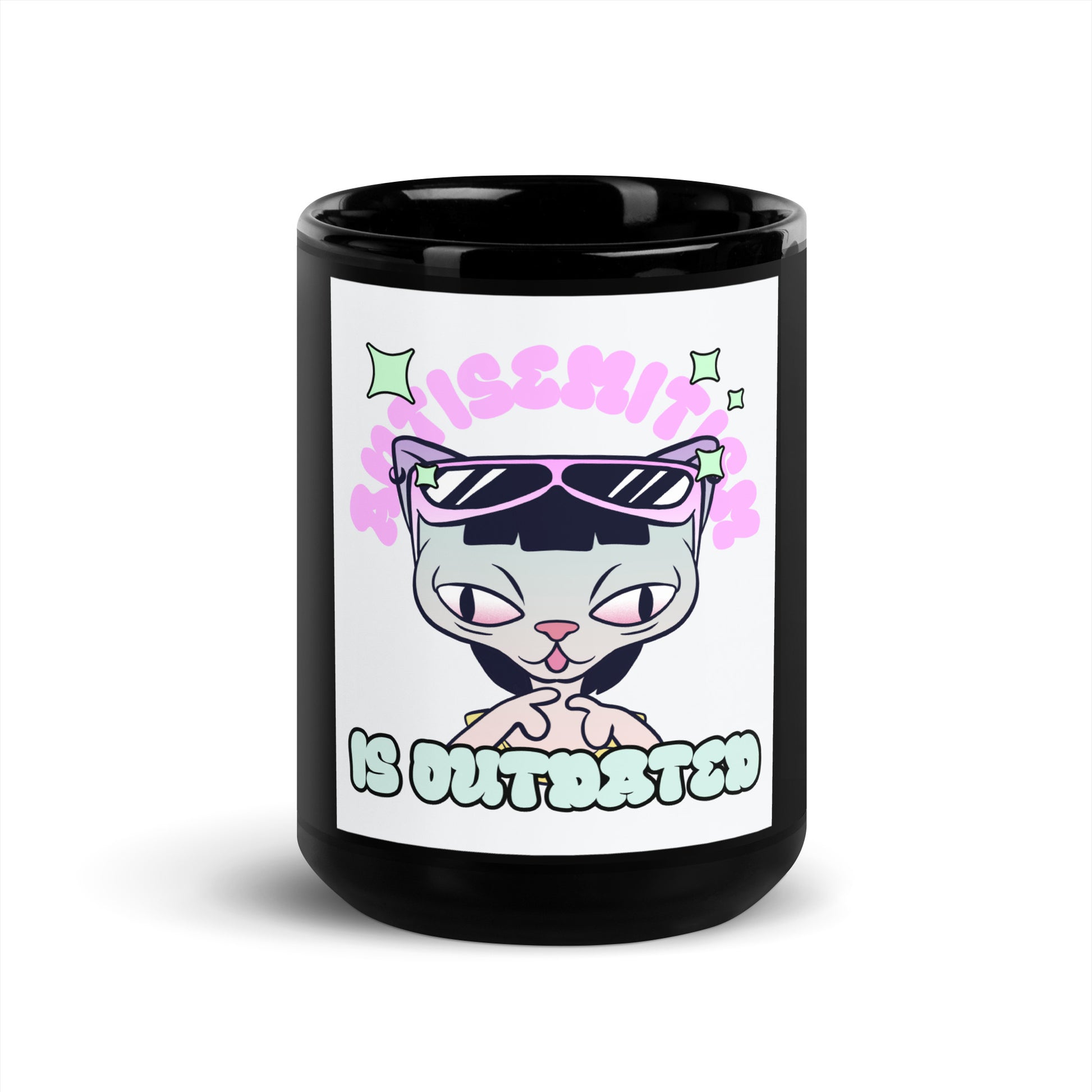 Cool Cat | Antisemitism Is Outdated | Black Glossy Mug