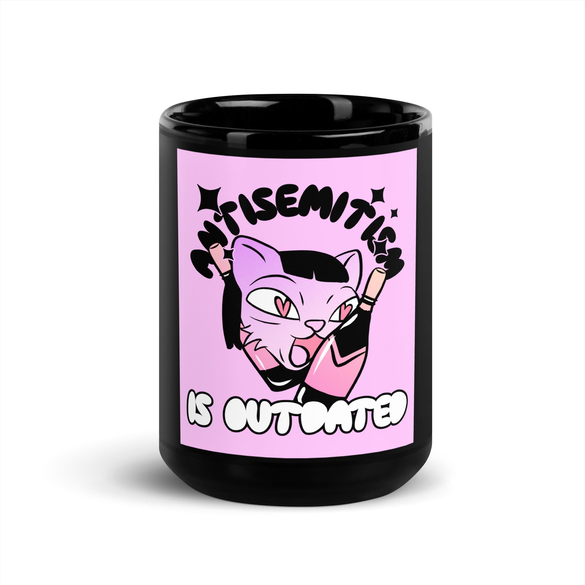 Cool Cat | Antisemitism Is Outdated | Black Glossy Mug