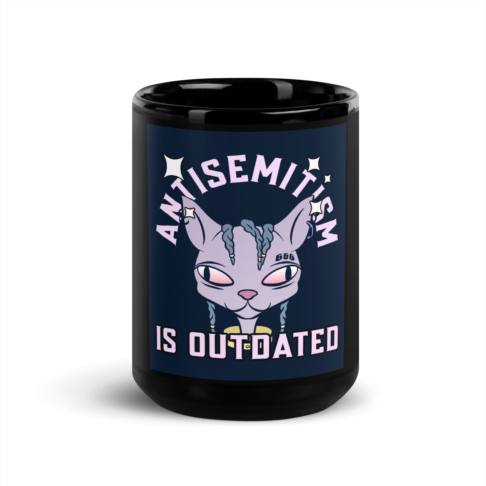 Cool Cat | Antisemitism Is Outdated | Black Glossy Mug