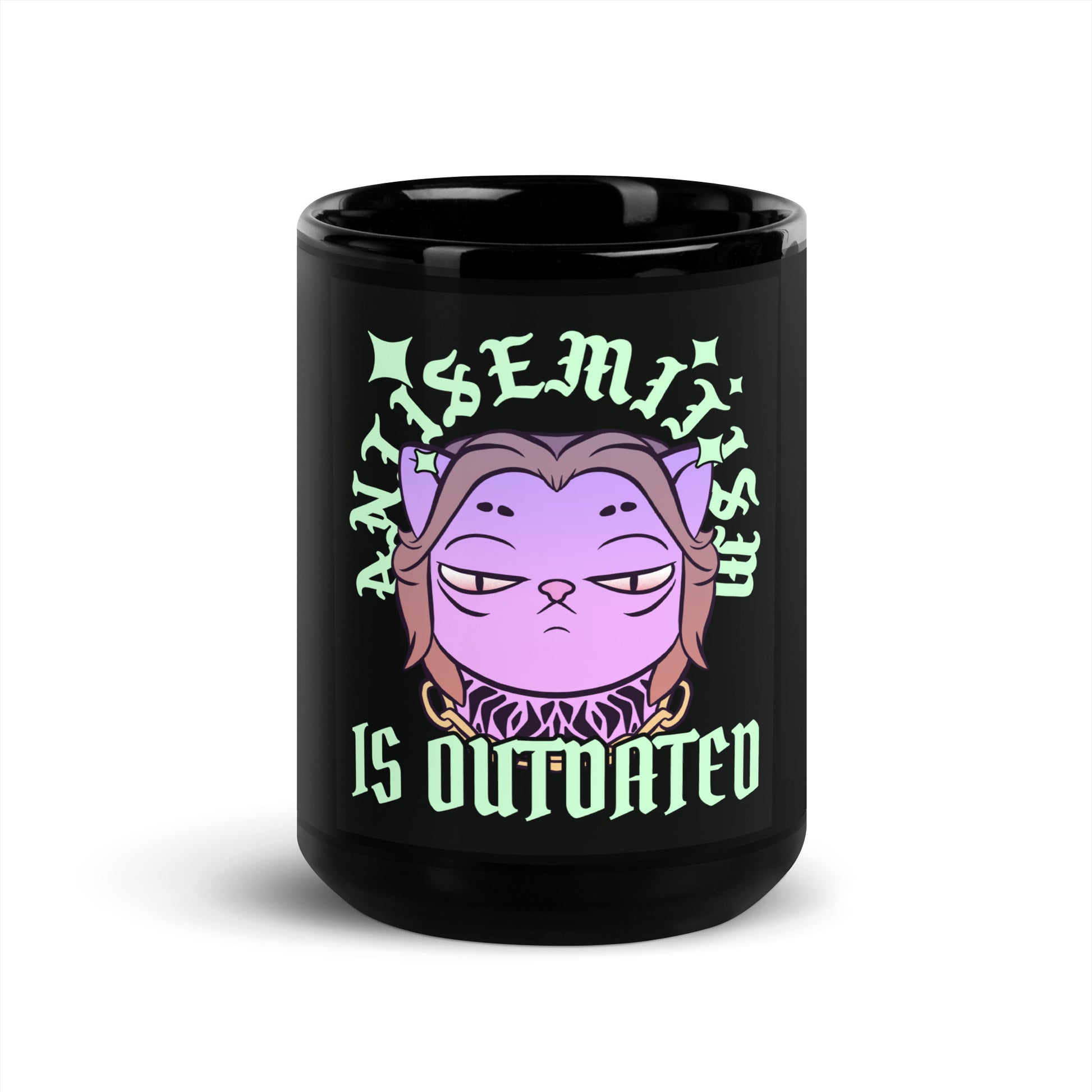 Cool Cat | Antisemitism Is Outdated | Black Glossy Mug