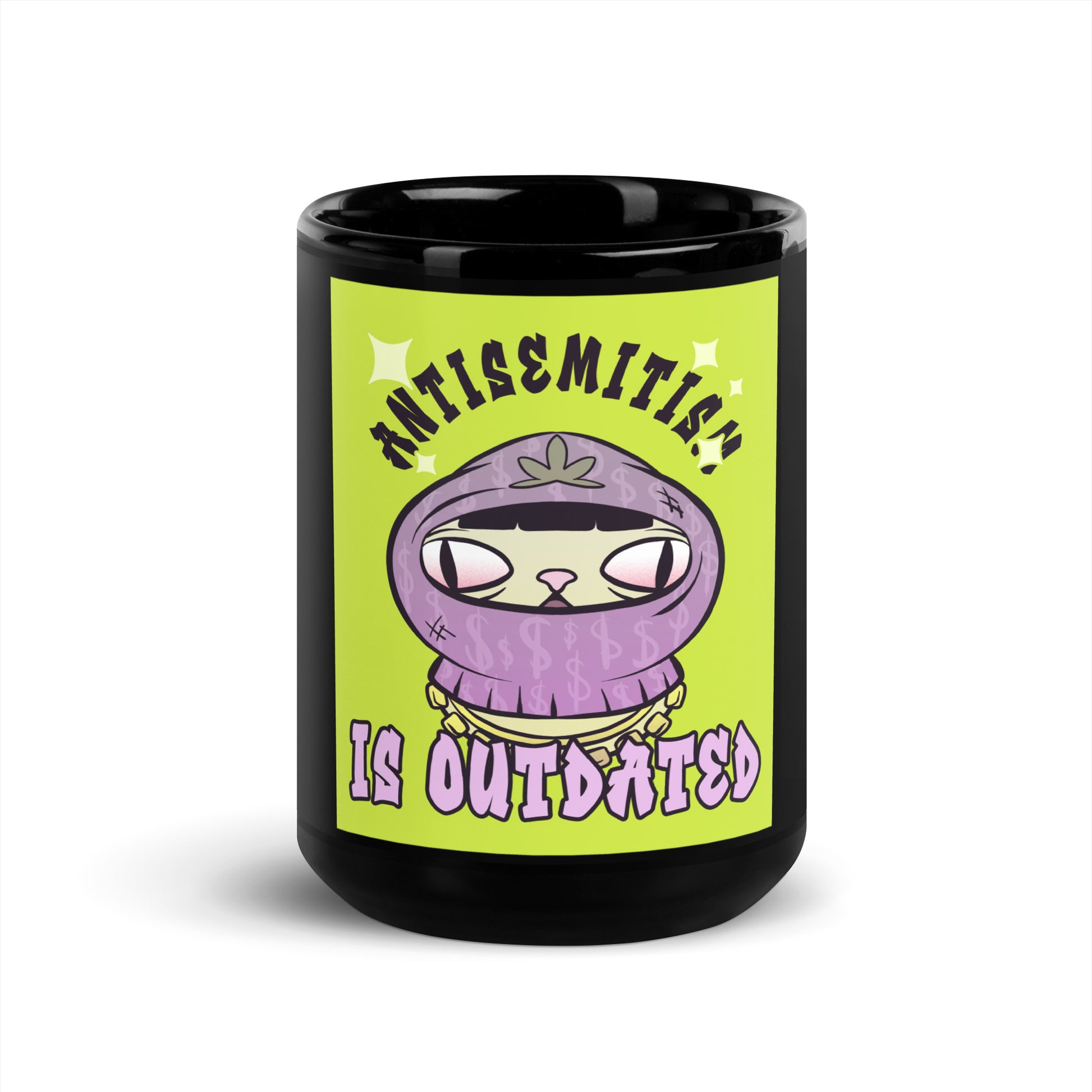 Cool Cat | Antisemitism Is Outdated | Black Glossy Mug