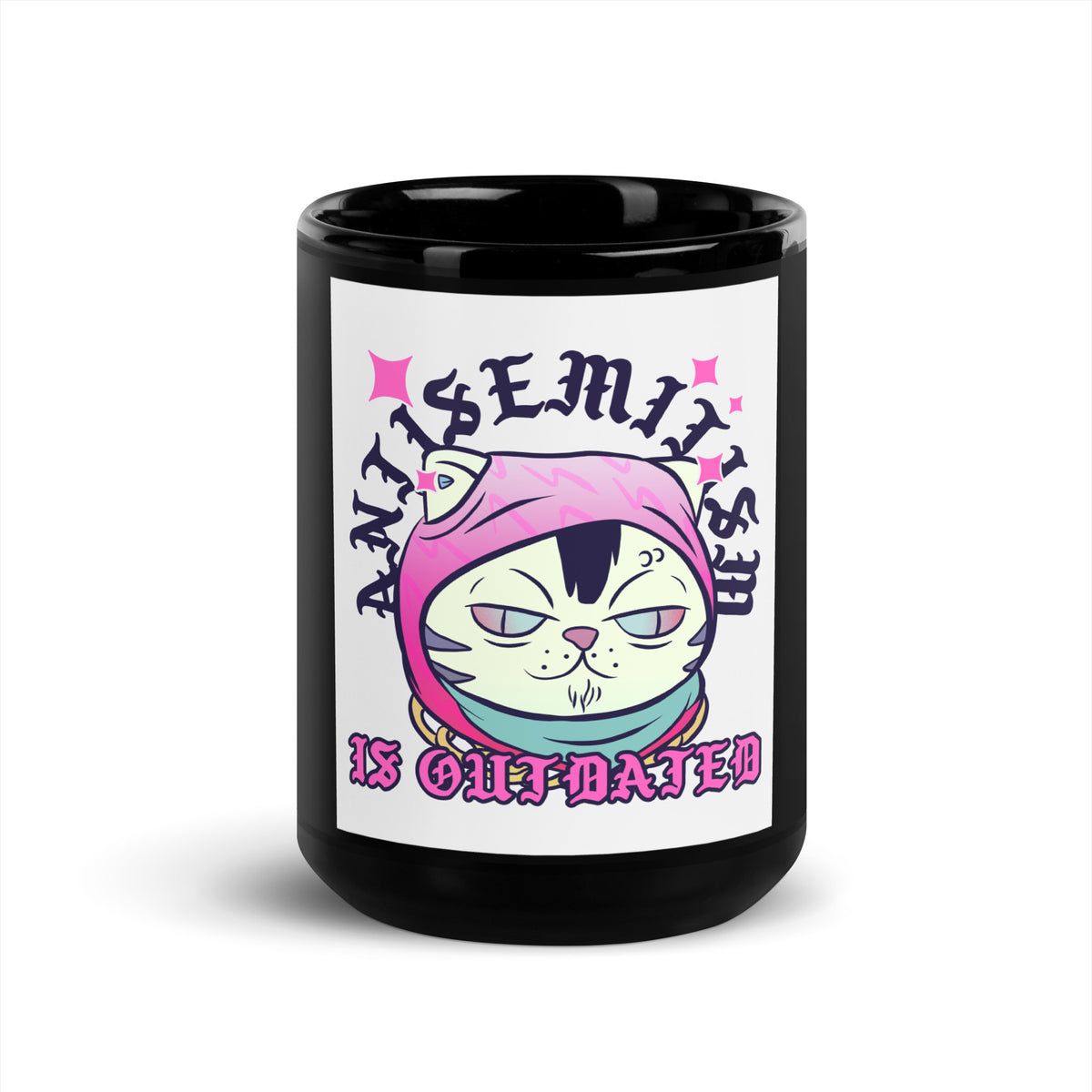 Cool Cat | Antisemitism Is Outdated | Black Glossy Mug Jouparty