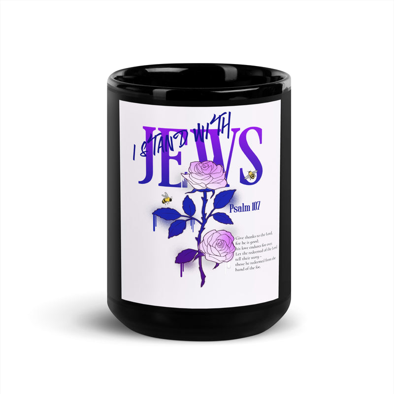I Stand With Jews | Flower Christian Bible Verse | Black Glossy Mug