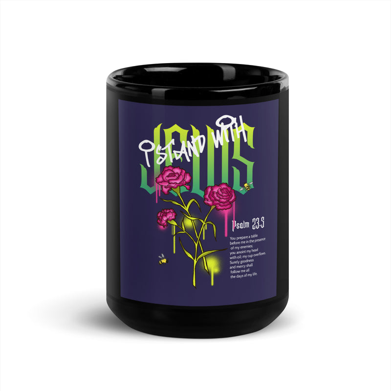 I Stand With Jews | Flower Christian Bible Verse | Black Glossy Mug