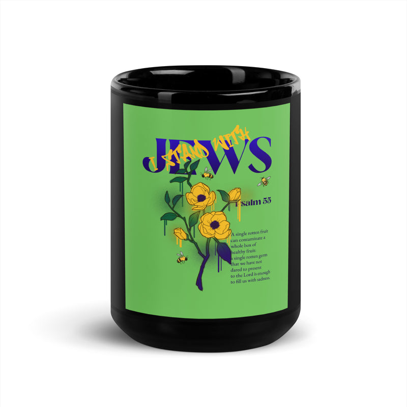 I Stand With Jews | Flower Christian Bible Verse | Black Glossy Mug