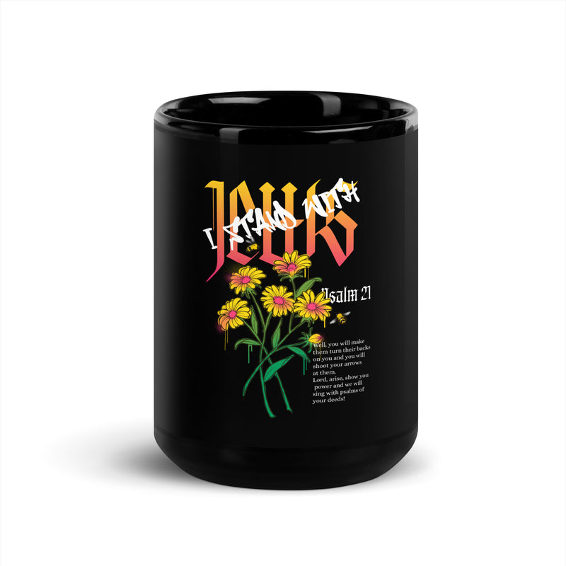 I Stand With Jews | Flower Christian Bible Verse | Black Glossy Mug