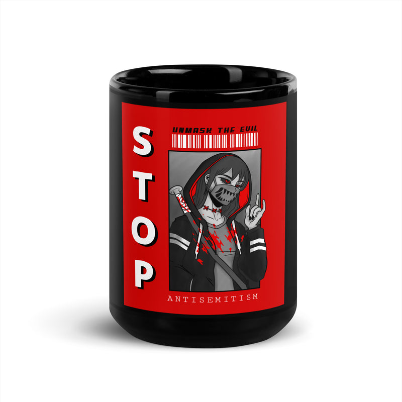 Unmask Evil | Antisemitism | Black Glossy Mug