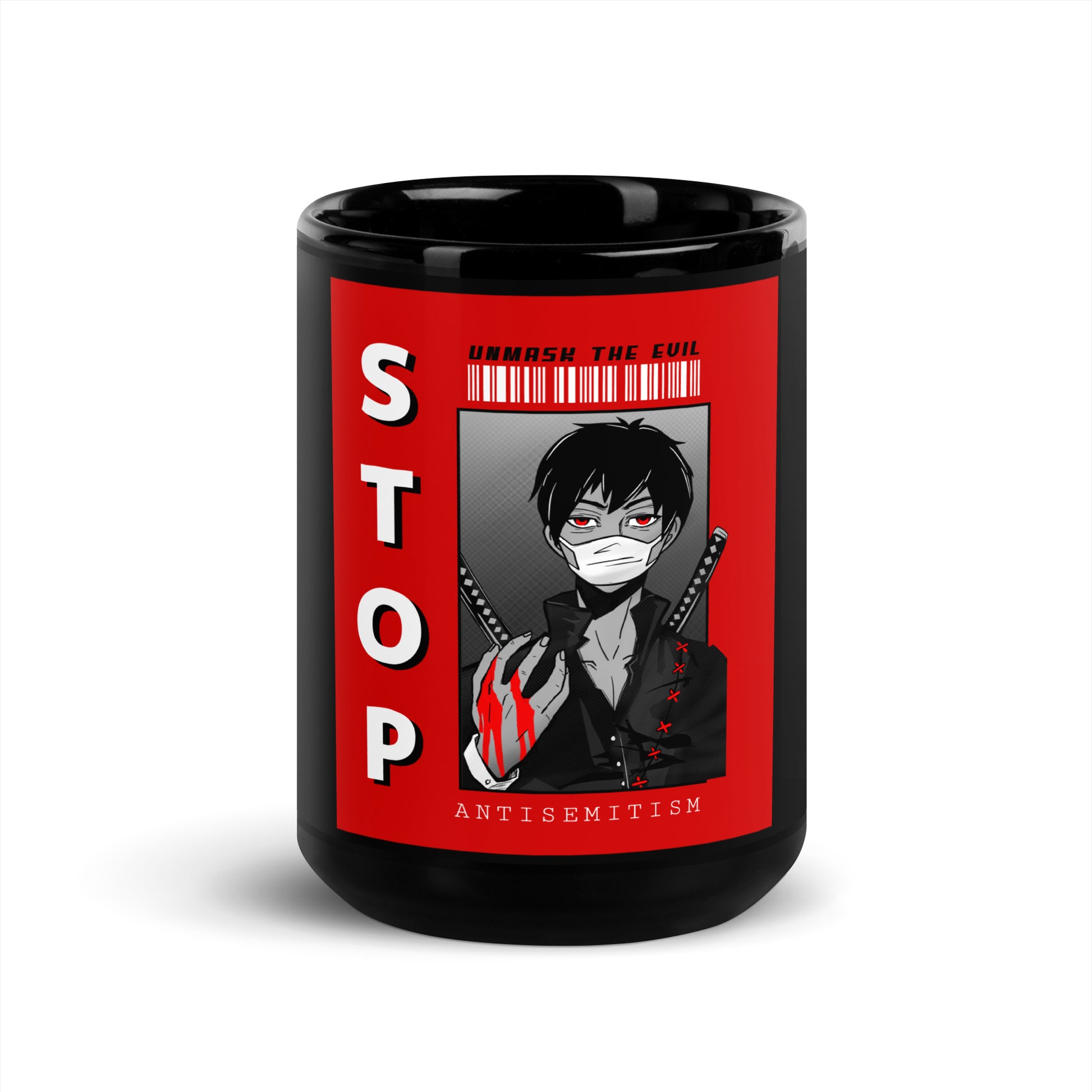 Unmask Evil | Antisemitism | Black Glossy Mug