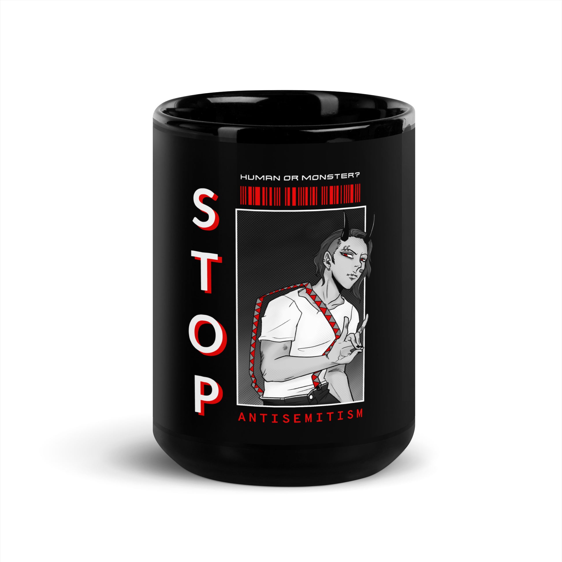 Human Or Monster | Antisemitism | Black Glossy Mug