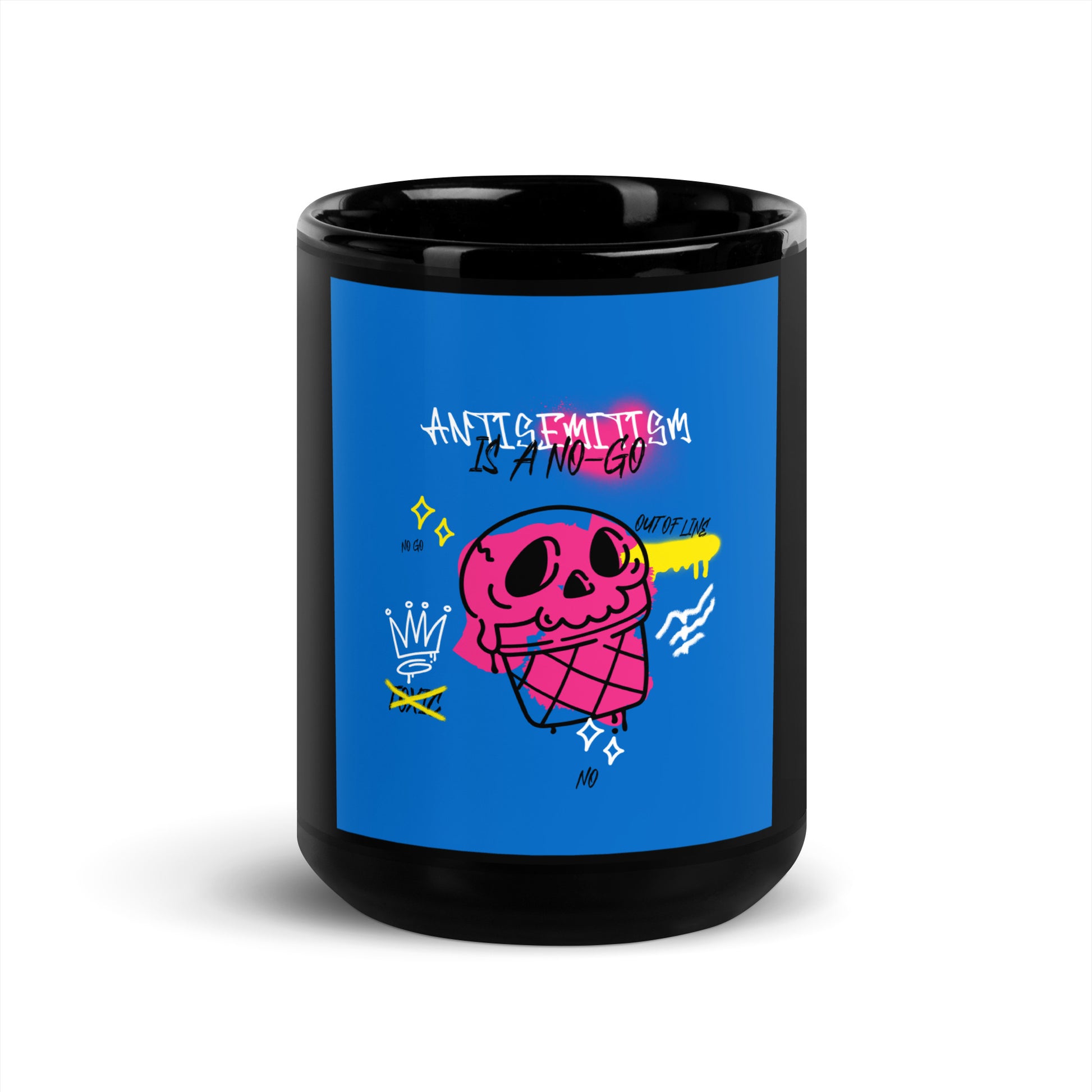 No Go Graffiti Doodle | Antisemitism | Black Glossy Mug