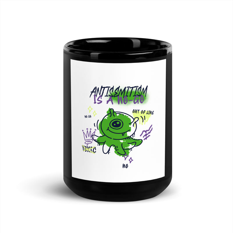 No Go Graffiti Doodle | Antisemitism | Black Glossy Mug