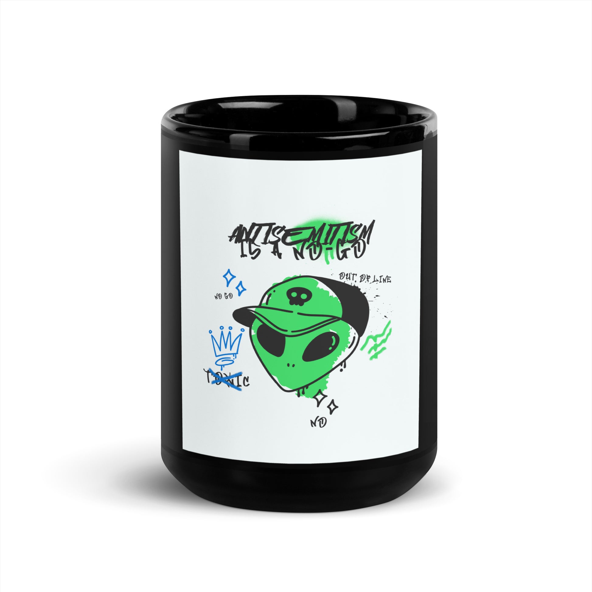 No Go Graffiti Doodle | Antisemitism | Black Glossy Mug