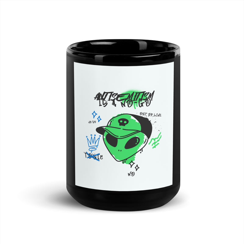 No Go Graffiti Doodle | Antisemitism | Black Glossy Mug