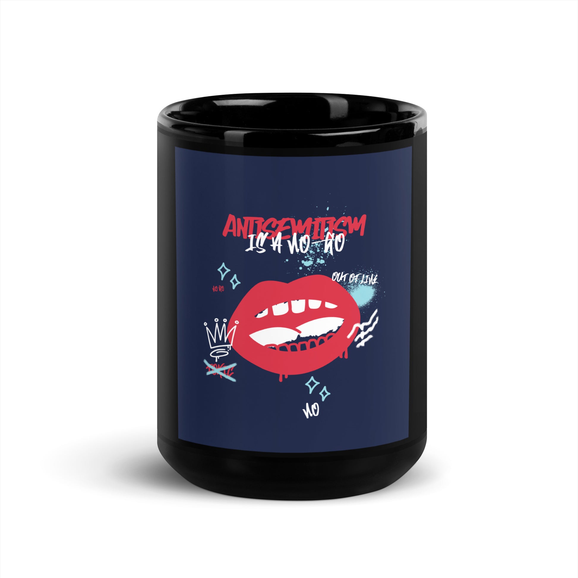 No Go Graffiti Doodle | Antisemitism | Black Glossy Mug