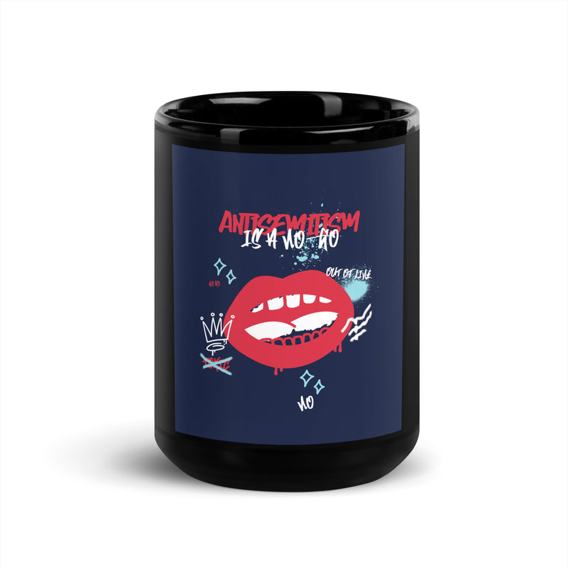 No Go Graffiti Doodle | Antisemitism | Black Glossy Mug