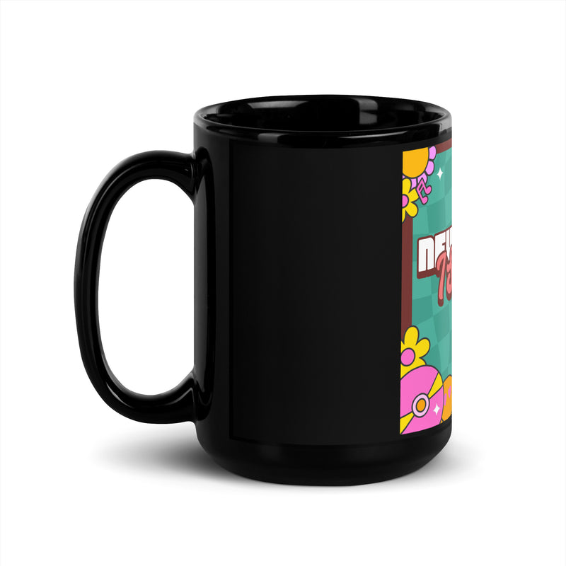 Never Again | Retro-Green Style | Black Glossy Mug