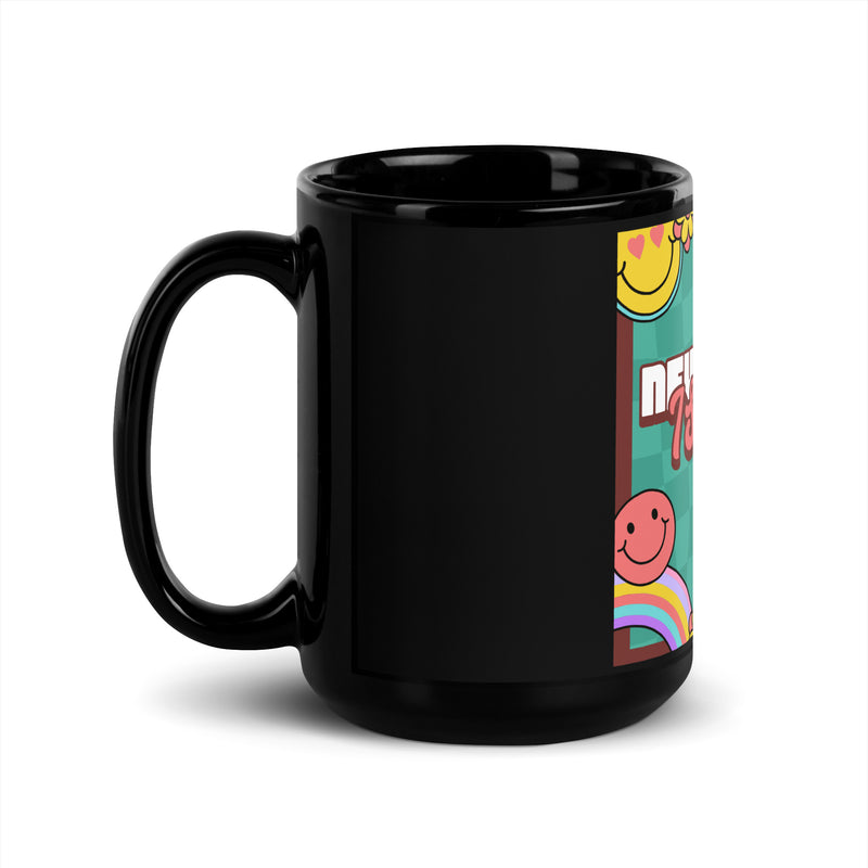 Never Again | Retro-Green Style | Black Glossy Mug