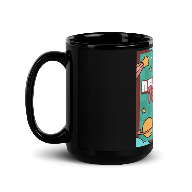 Never Again | Retro-Green Style | Black Glossy Mug
