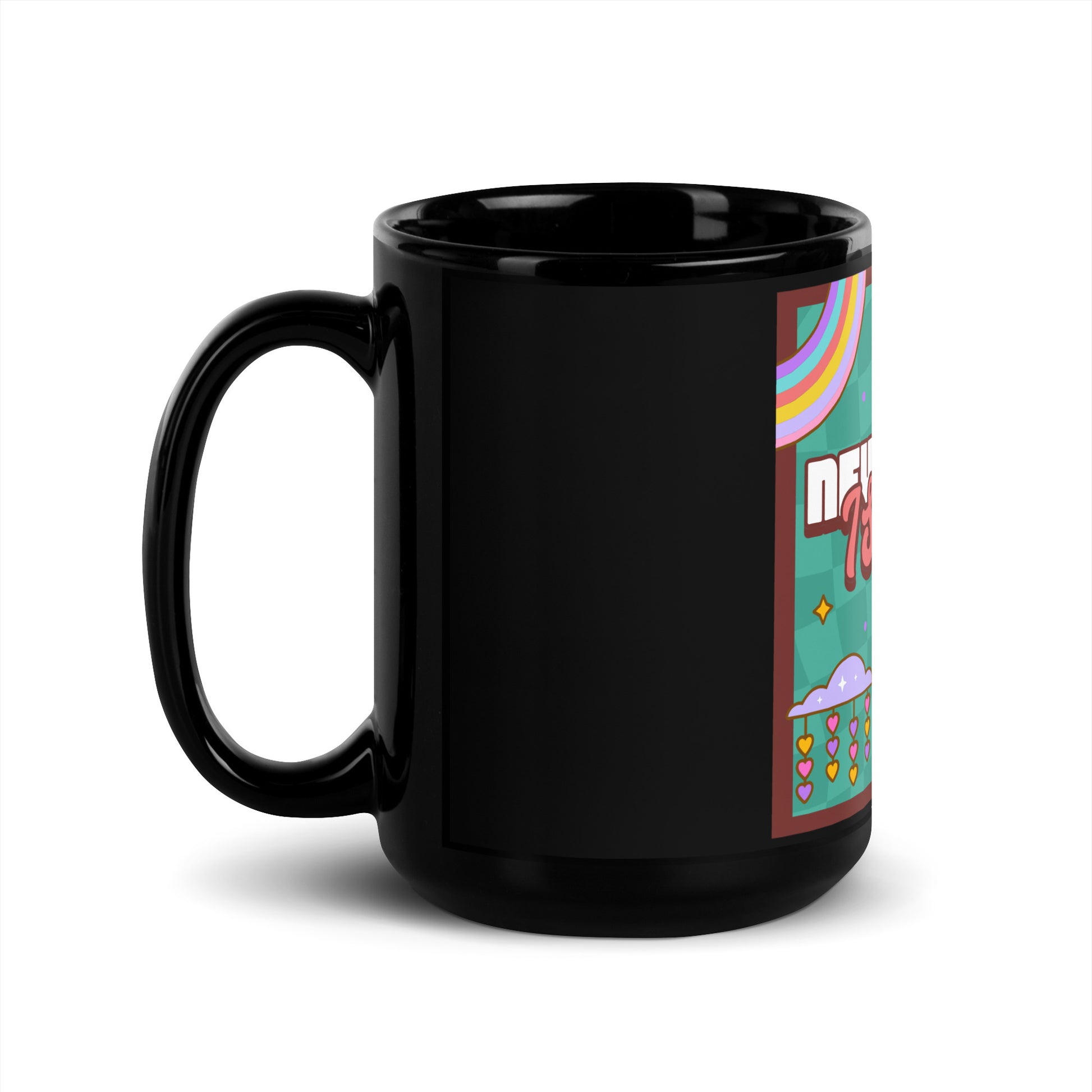 Never Again | Retro-Green Style | Black Glossy Mug Jouparty