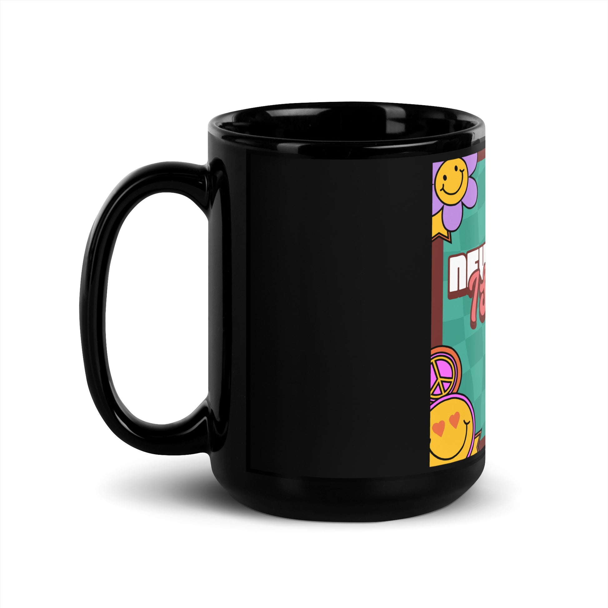 Never Again | Retro-Green Style | Black Glossy Mug Jouparty