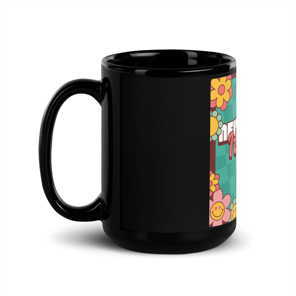 Never Again | Retro-Green Style | Black Glossy Mug Jouparty