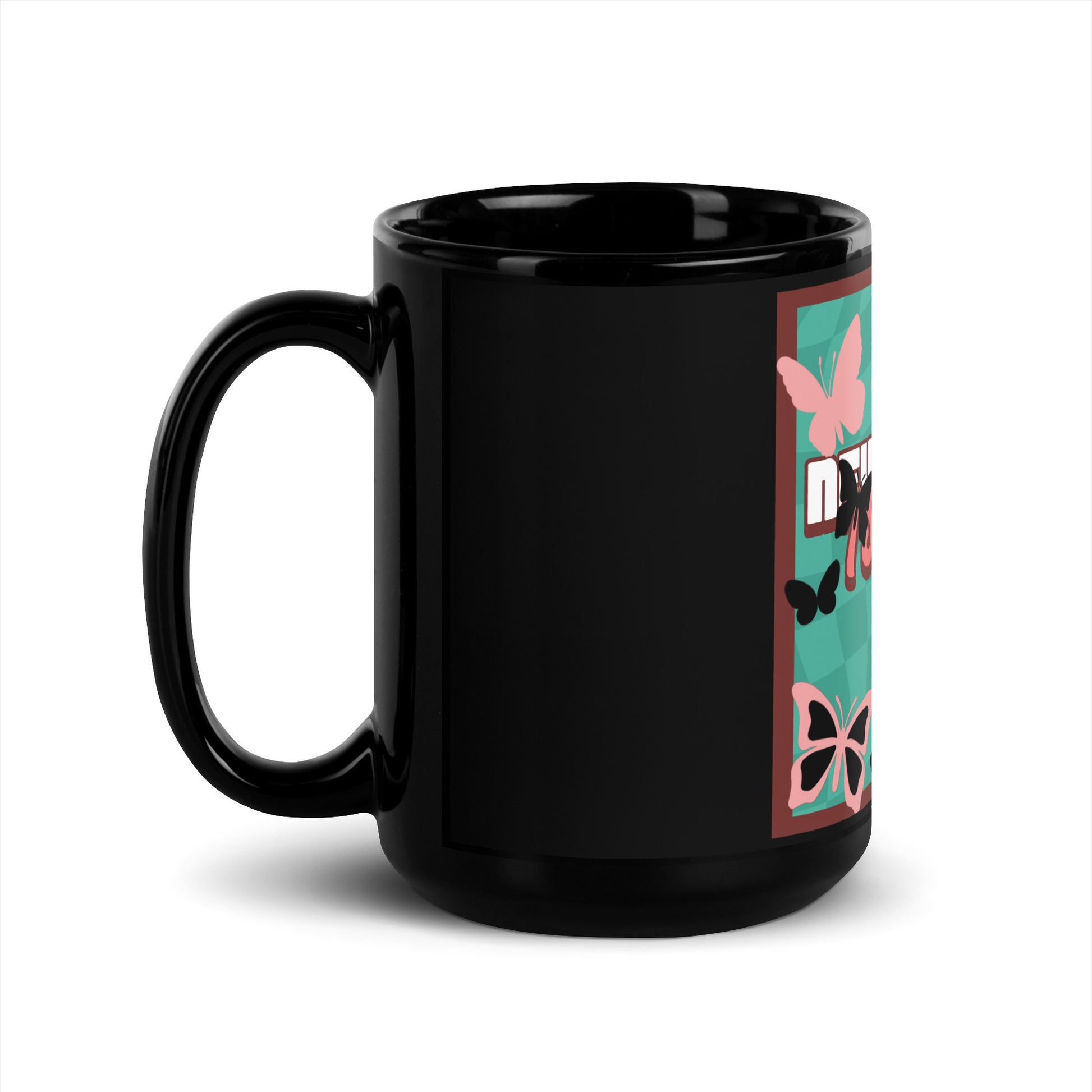 Never Again | Retro-Green Style | Black Glossy Mug Jouparty
