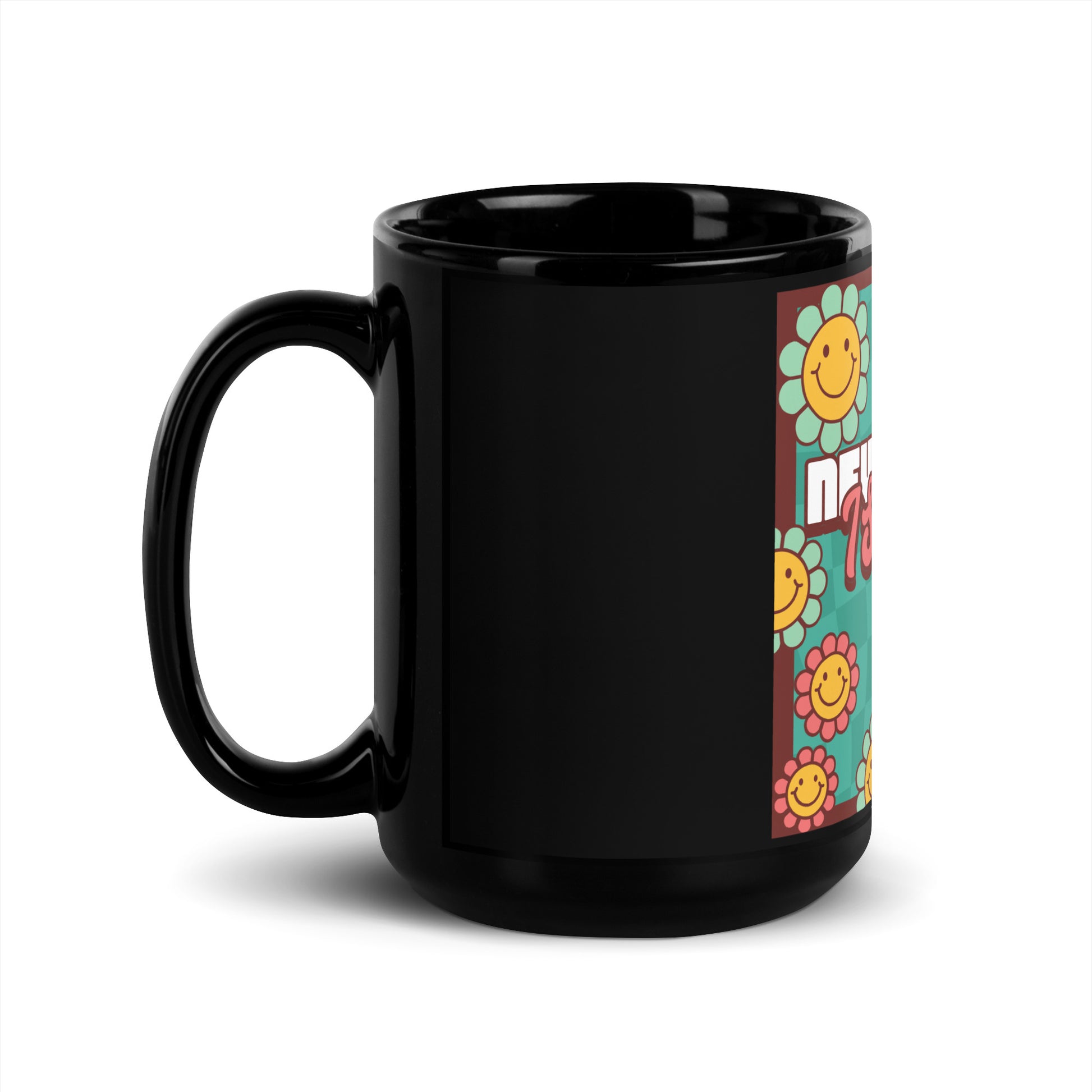 Never Again | Retro-Green Style | Black Glossy Mug Jouparty