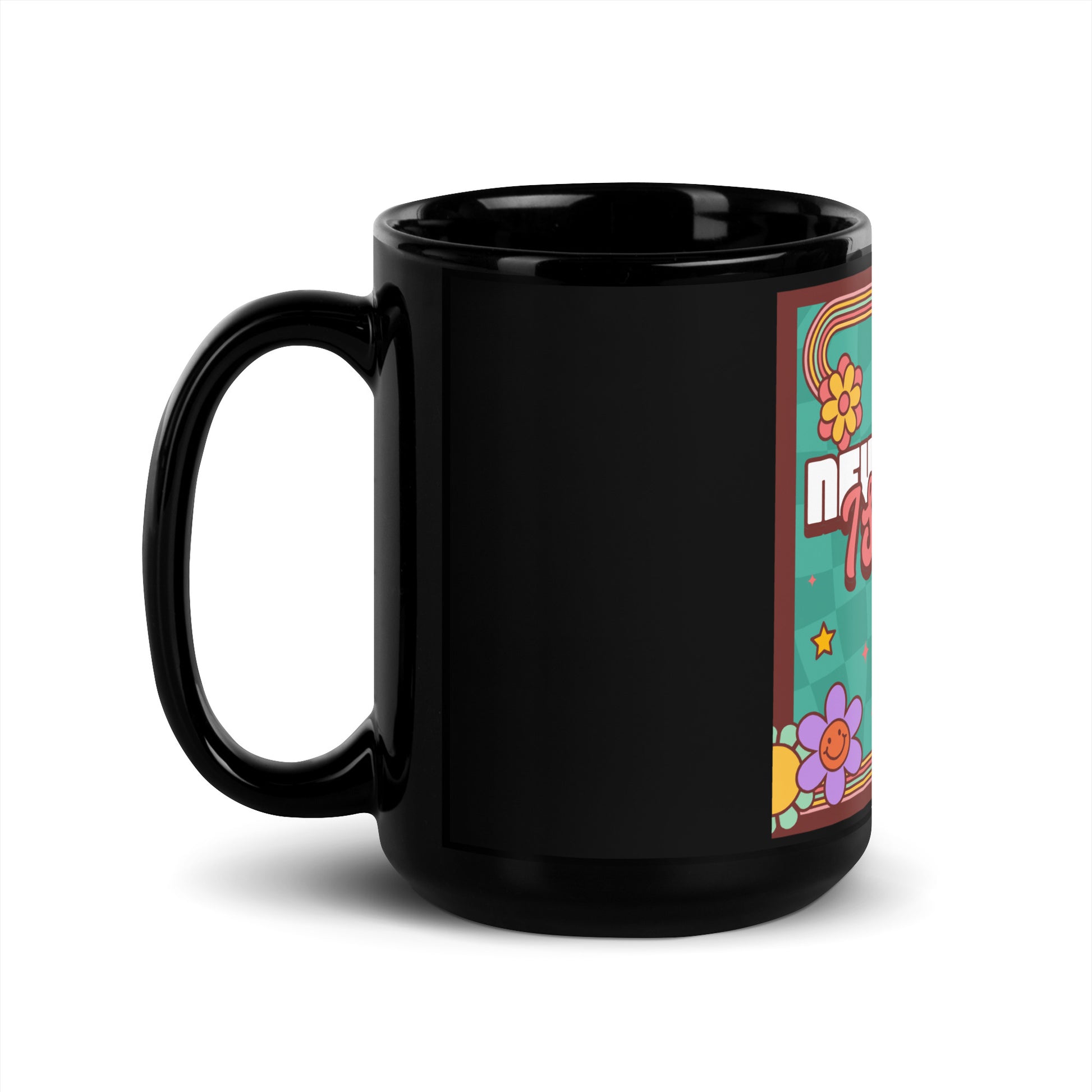Never Again | Retro-Green Style | Black Glossy Mug Jouparty