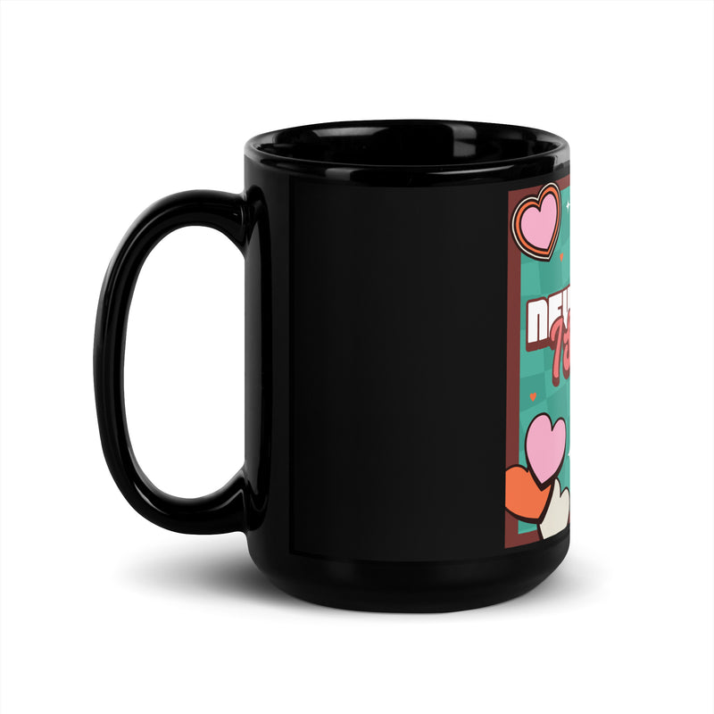 Never Again | Retro-Green Style | Black Glossy Mug