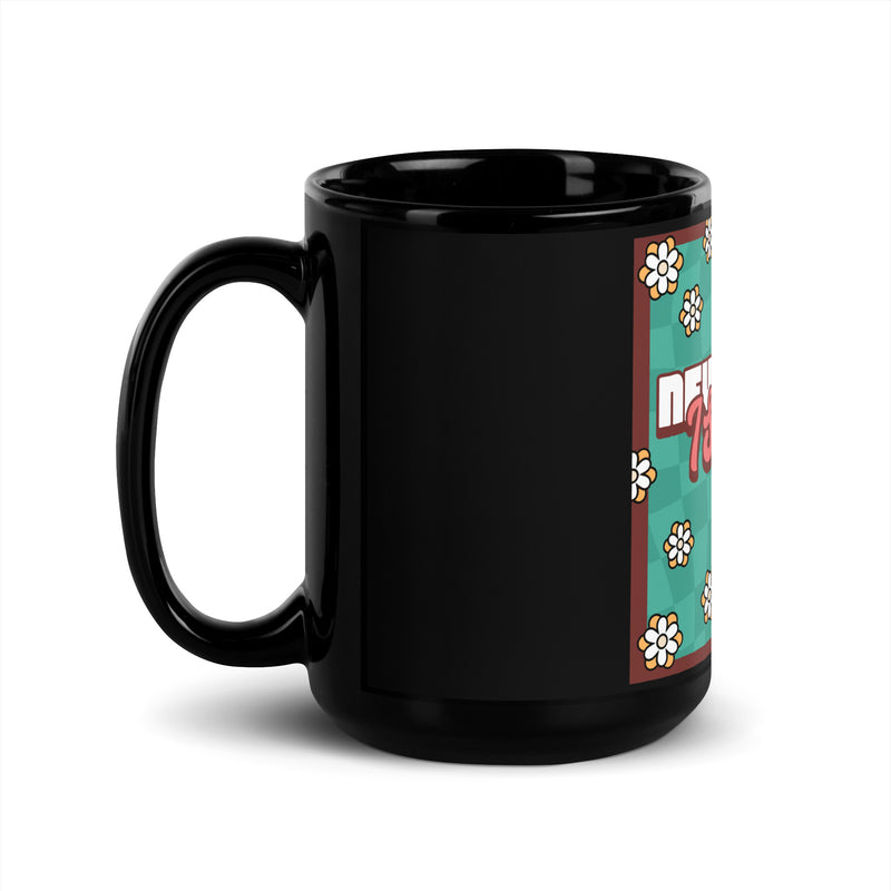 Never Again | Retro-Green Style | Black Glossy Mug