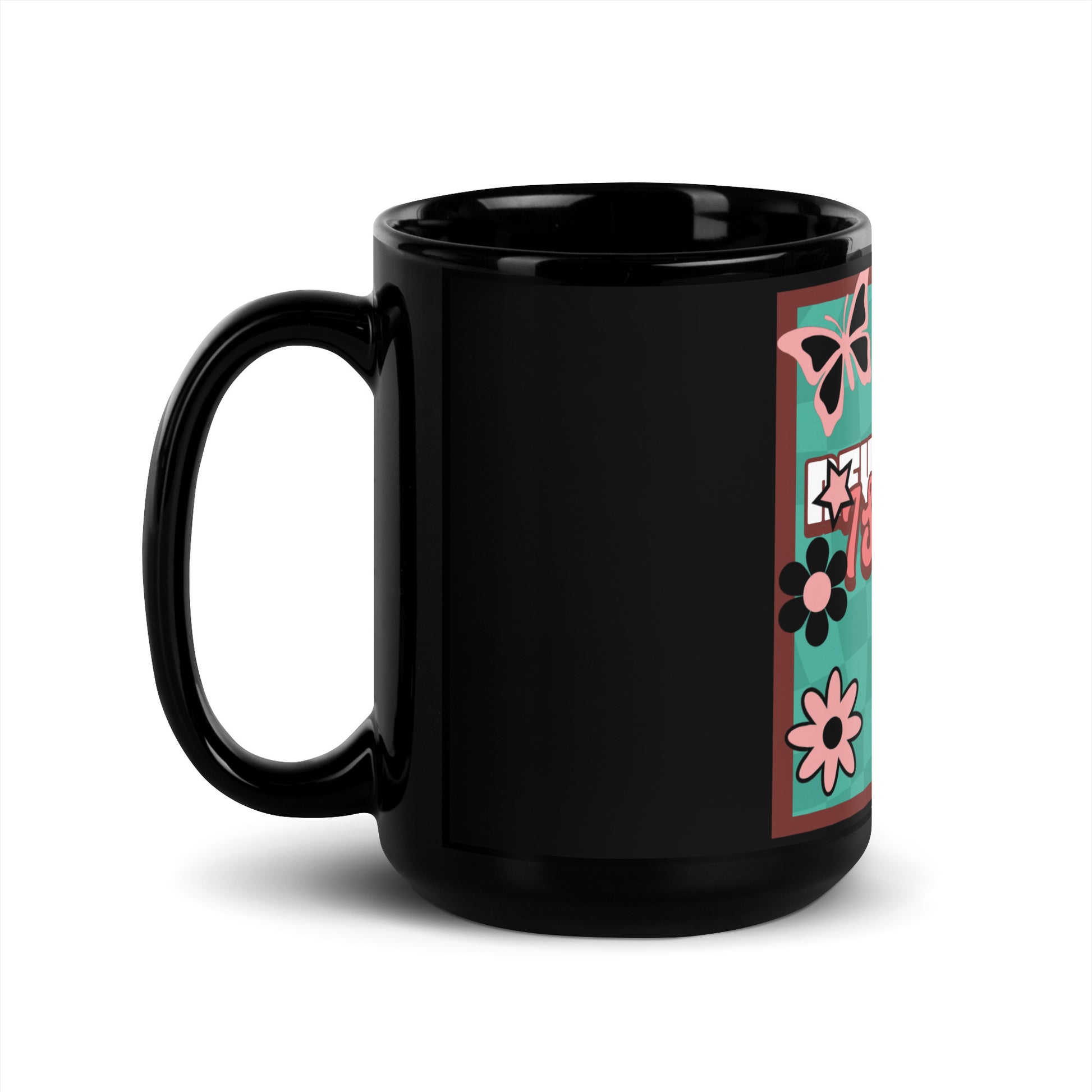 Never Again | Retro-Green Style | Black Glossy Mug Jouparty
