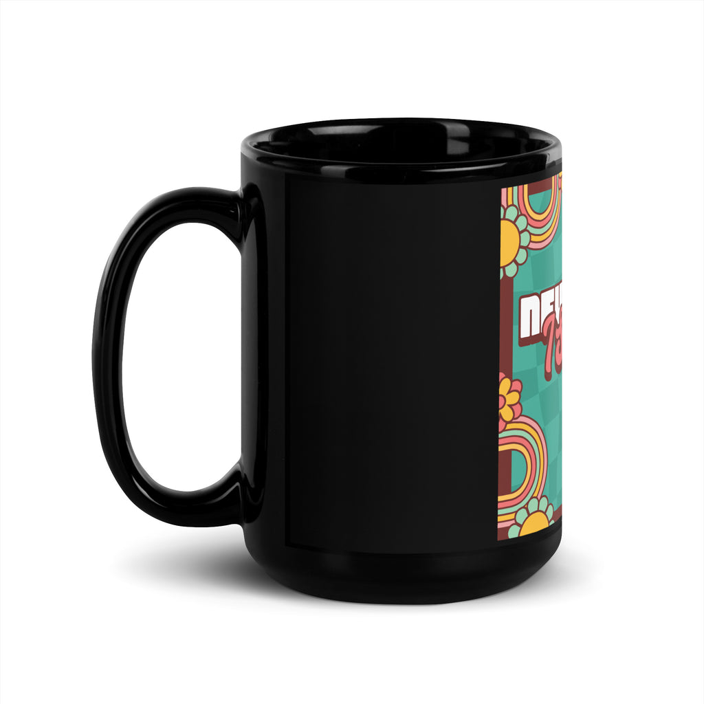Never Again | Retro-Green Style | Black Glossy Mug