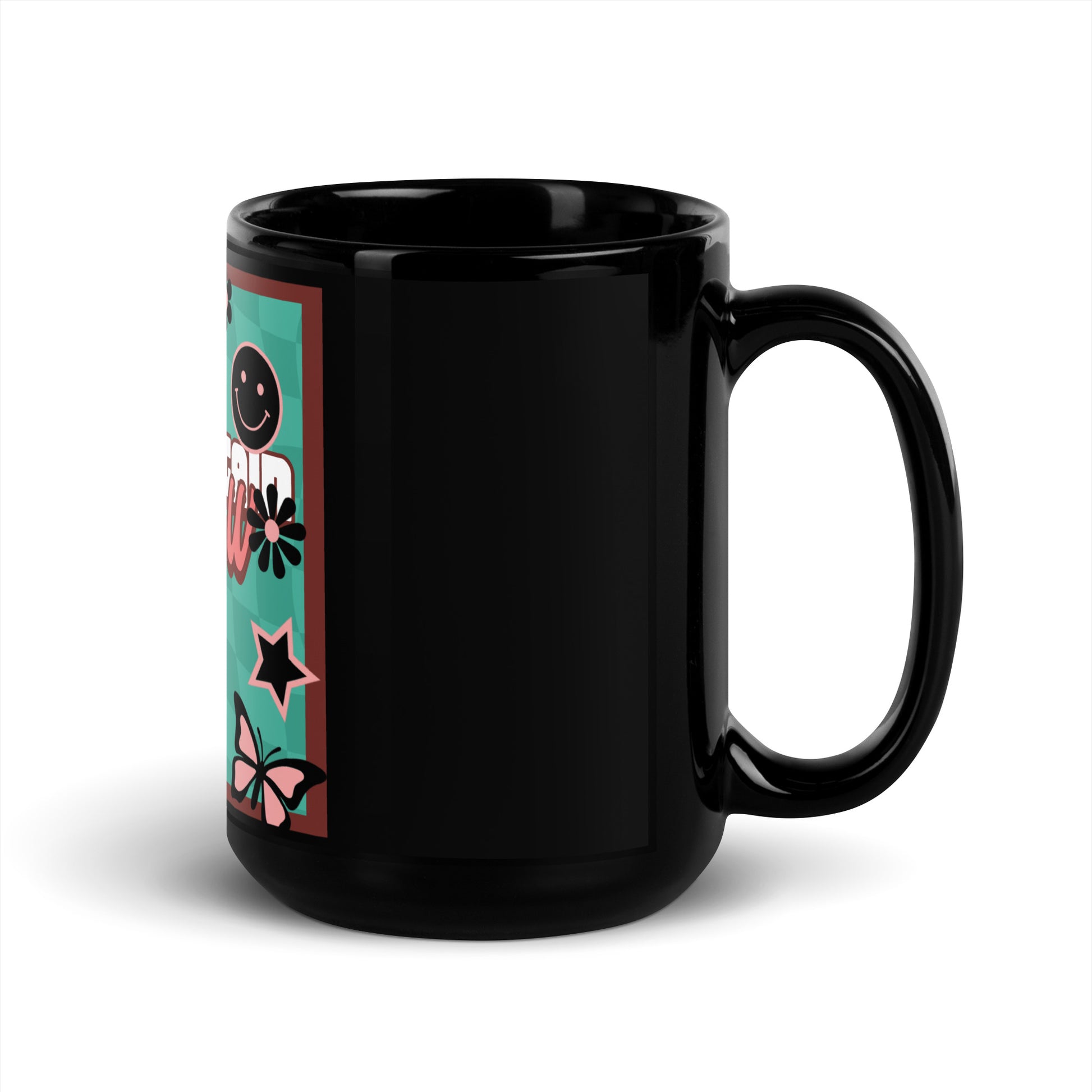 Never Again | Retro-Green Style | Black Glossy Mug Jouparty