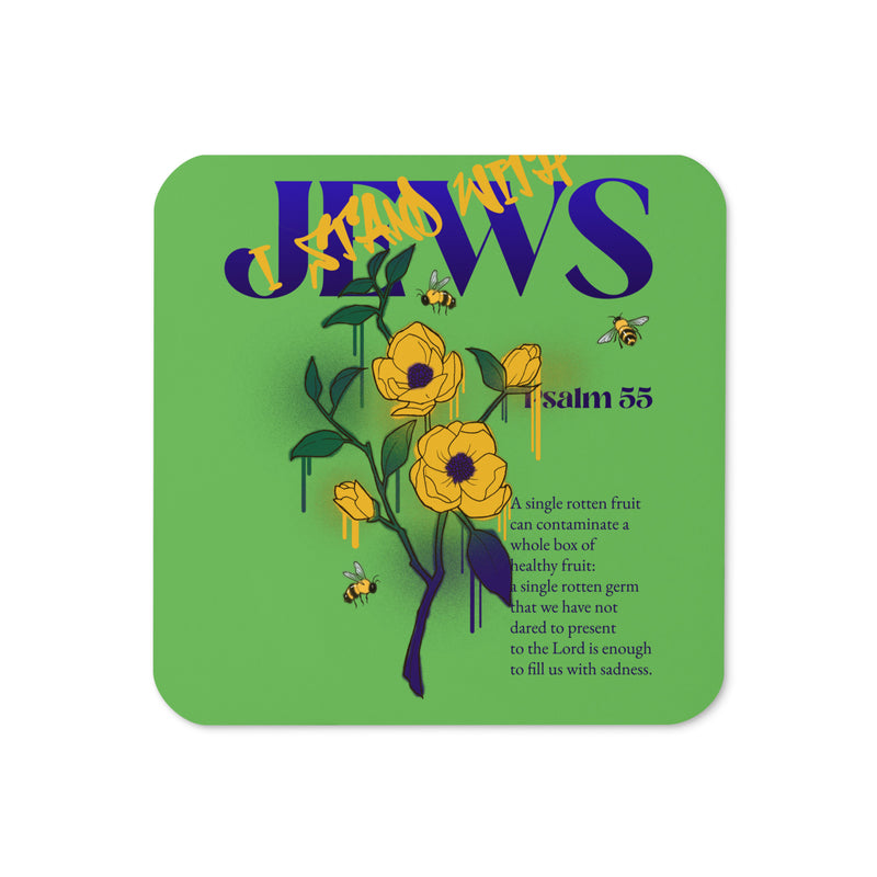I Stand With Jews | Flower Christian Bible Verse | Cork-Back Coaster
