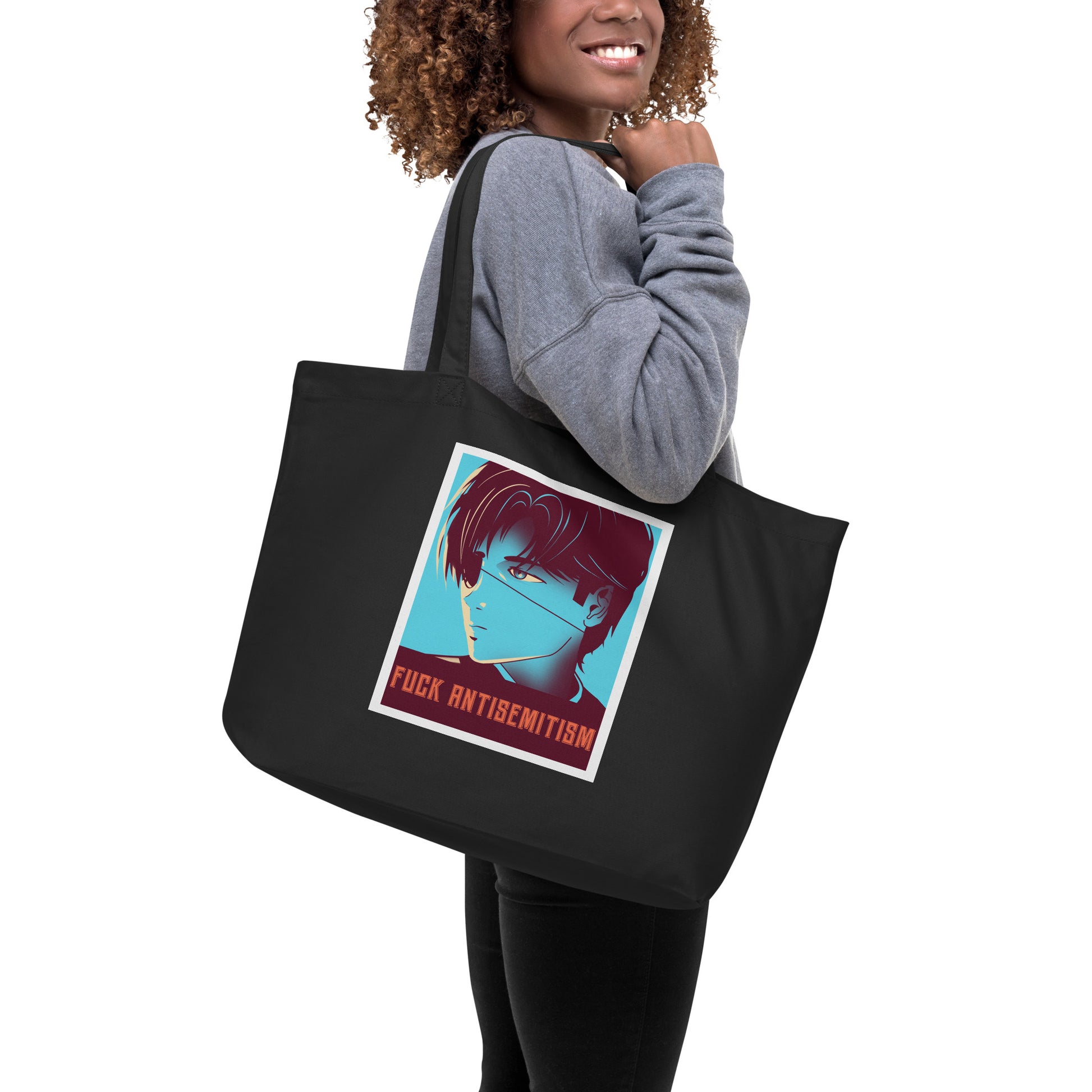Anime Hero | Antisemitism | Large Organic Tote Bag Jouparty