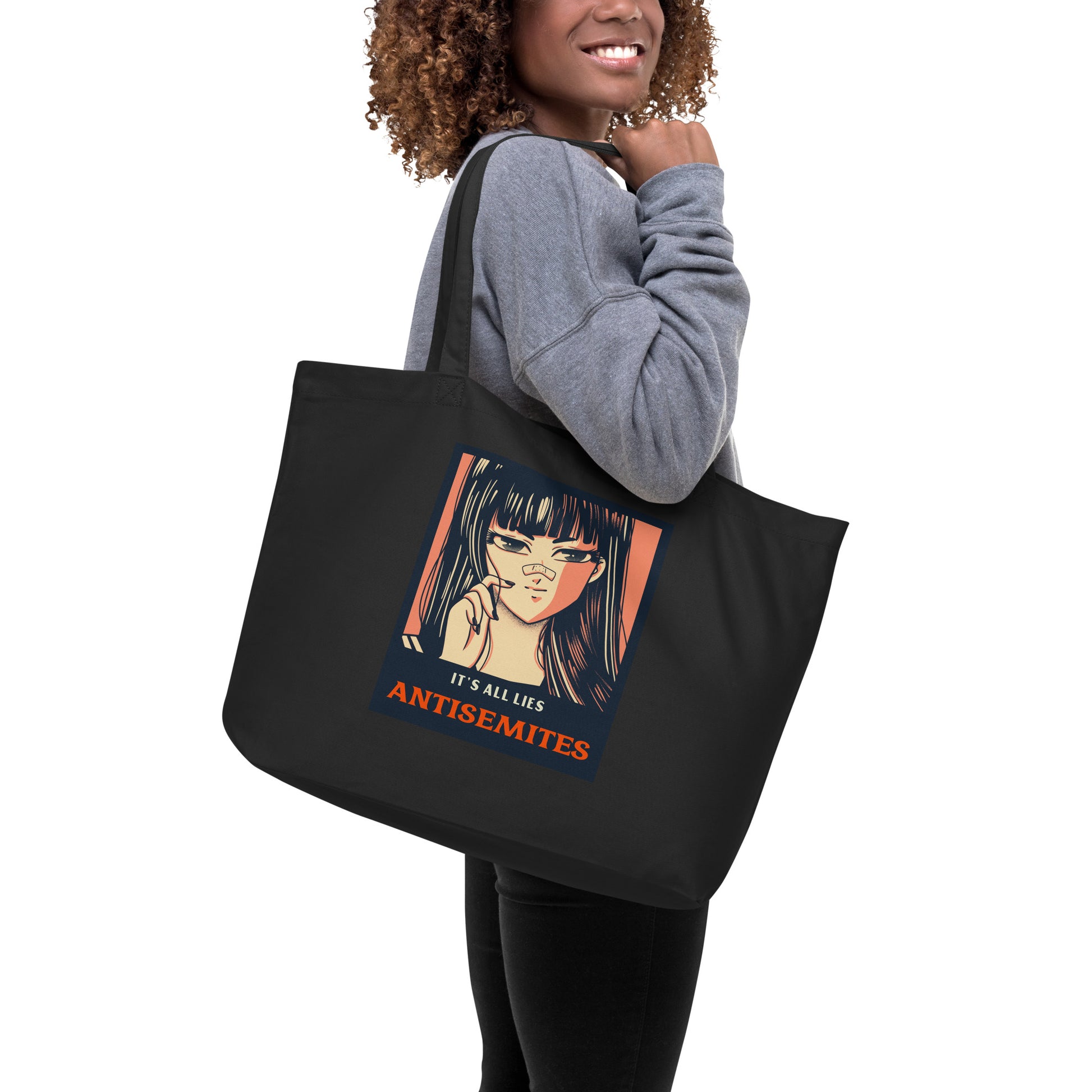Anime Hero | Antisemitism | Large Organic Tote Bag Jouparty